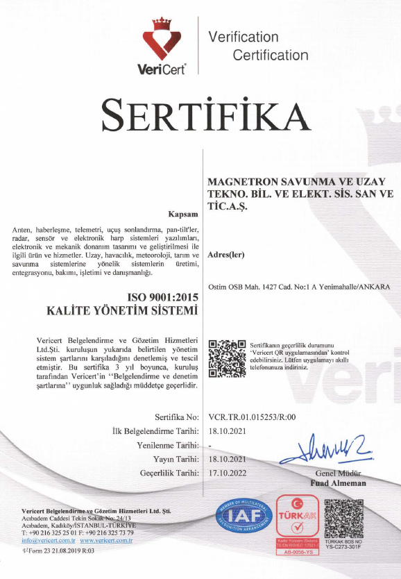 Magnetron ISO 9001 Quality Certificate